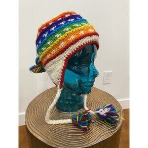 Unbranded 100% Wool Knit Hat with Earflaps Made in Nepal
